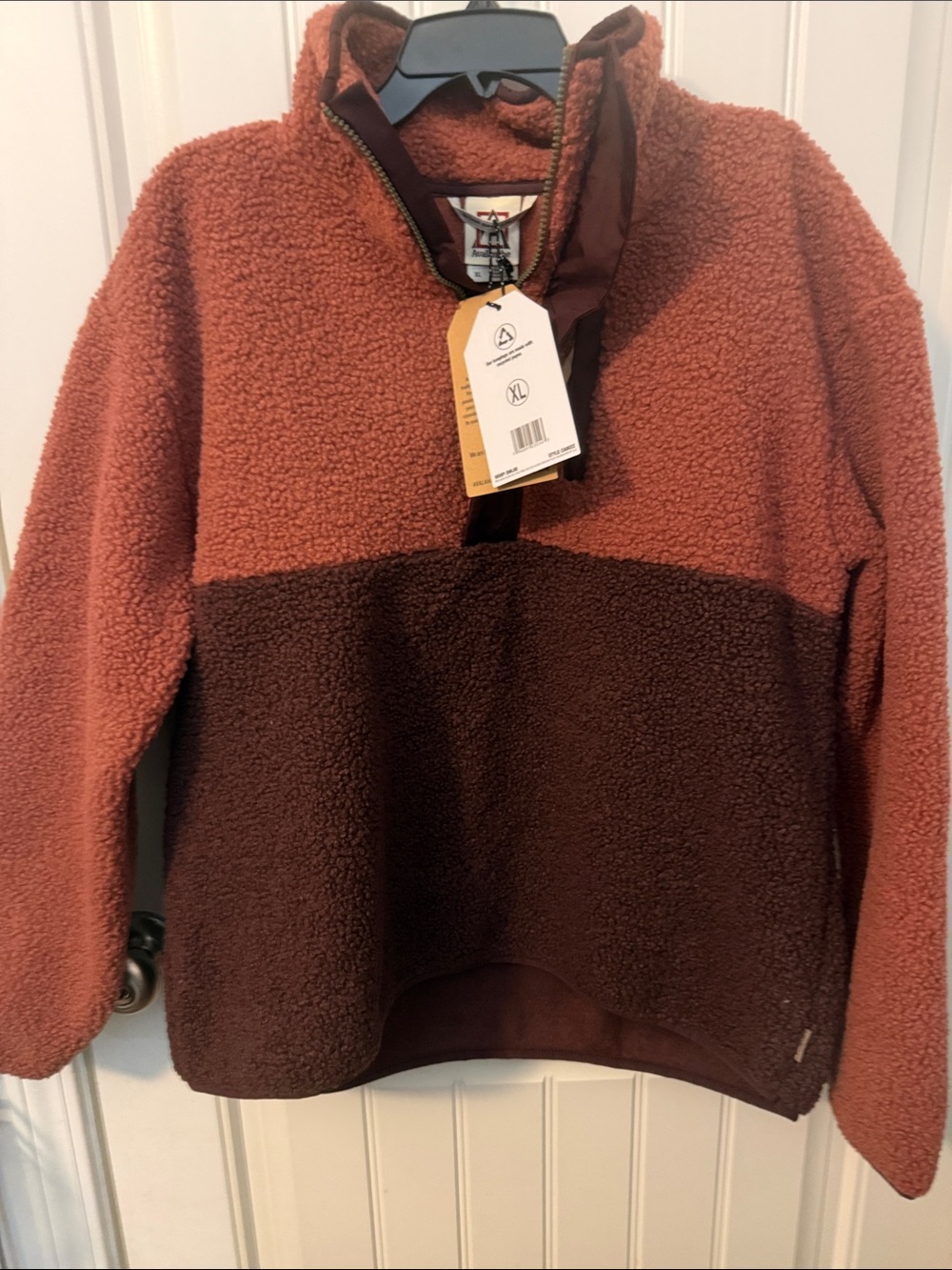 Avalanche women’s Two-Tone Sherpa fleece Pullover Jacket - Rust & Chocolate